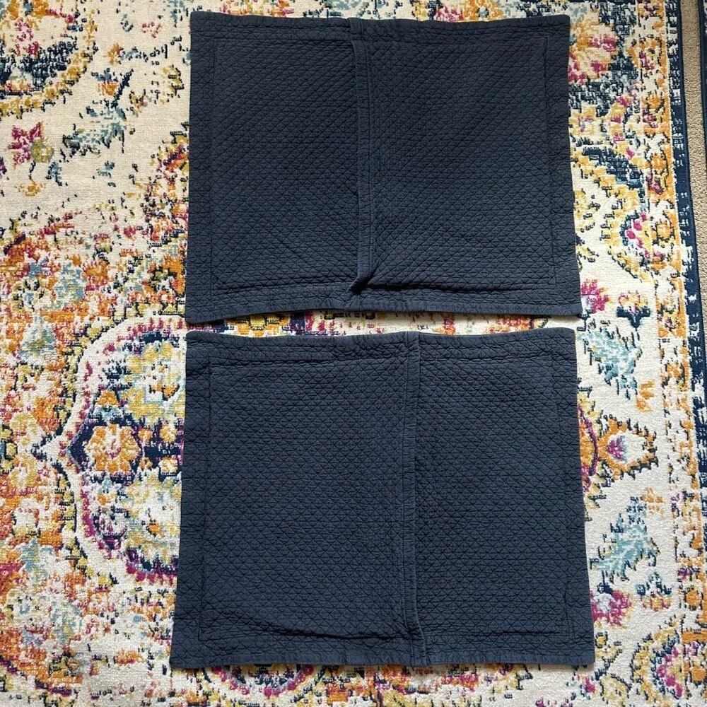 Restoration Hardware Quilted Pillow Shams Queen Size Set of 2 Dusty Blue Cotton